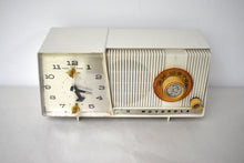 Load image into Gallery viewer, Linen Ivory 1961 Motorola C18W  Alarm Clock Radio Vacuum Tube AM Clock Radio Excellent Plus Condition and Sounds Fantastic!