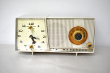 Load image into Gallery viewer, Linen Ivory 1961 Motorola C18W  Alarm Clock Radio Vacuum Tube AM Clock Radio Excellent Plus Condition and Sounds Fantastic!