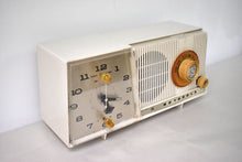 Load image into Gallery viewer, Linen Ivory 1961 Motorola C18W  Alarm Clock Radio Vacuum Tube AM Clock Radio Excellent Plus Condition and Sounds Fantastic!