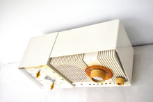 Load image into Gallery viewer, Linen Ivory 1961 Motorola C18W  Alarm Clock Radio Vacuum Tube AM Clock Radio Excellent Plus Condition and Sounds Fantastic!