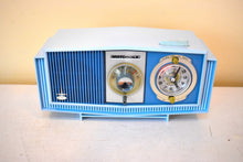 Load image into Gallery viewer, Blue on Blue Mid-Century 1963 Motorola Model C19B8 Vacuum Tube AM Clock Radio Rare Color Combo! Rare Clock Light!