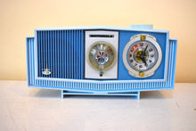 Load image into Gallery viewer, Blue on Blue Mid-Century 1963 Motorola Model C19B8 Vacuum Tube AM Clock Radio Rare Color Combo! Rare Clock Light!