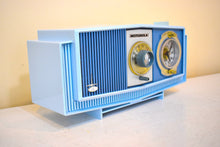 Load image into Gallery viewer, Blue on Blue Mid-Century 1963 Motorola Model C19B8 Vacuum Tube AM Clock Radio Rare Color Combo! Rare Clock Light!