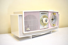 Load image into Gallery viewer, Powder Pink Mid-Century 1963 Motorola Model C19P60 Vacuum Tube AM Clock Radio Rare Color Combo!