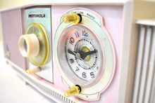 Load image into Gallery viewer, Powder Pink Mid-Century 1963 Motorola Model C19P60 Vacuum Tube AM Clock Radio Rare Color Combo!