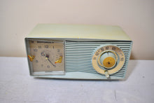 Load image into Gallery viewer, Bluetooth Ready To Go - Light Blue Green 1962 Motorola Model C2BHC Vacuum Tube AM Radio Sounds Great! Optical Illusion Grill!