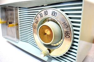 Bluetooth Ready To Go - Light Blue Green 1962 Motorola Model C2BHC Vacuum Tube AM Radio Sounds Great! Optical Illusion Grill!