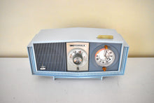 Load image into Gallery viewer, Blue on Blue Mid-Century 1963 Motorola Model C19B25 Vacuum Tube AM Clock Radio Rare Color Combo!