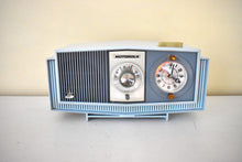 Load image into Gallery viewer, Blue on Blue Mid-Century 1963 Motorola Model C19B25 Vacuum Tube AM Clock Radio Rare Color Combo!