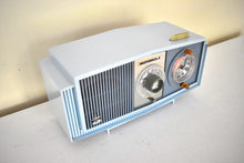 Load image into Gallery viewer, Blue on Blue Mid-Century 1963 Motorola Model C19B25 Vacuum Tube AM Clock Radio Rare Color Combo!