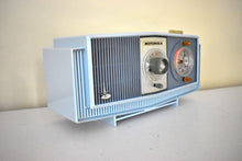 Load image into Gallery viewer, Blue on Blue Mid-Century 1963 Motorola Model C19B25 Vacuum Tube AM Clock Radio Rare Color Combo!