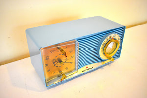 Powder Blue 1962 Motorola Model C9B13 AM Vacuum Tube Clock Radio Sounds Terrific! Awesome MCM Appeal!