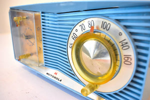 Powder Blue 1962 Motorola Model C9B13 AM Vacuum Tube Clock Radio Sounds Terrific! Awesome MCM Appeal!