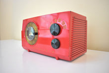 Load image into Gallery viewer, Crimson Red 1953 Motorola Model 53C4 AM Vacuum Tube Clock Radio Alarm Rare Model Excellent Color and Sound!