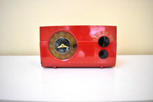 Load image into Gallery viewer, Crimson Red 1953 Motorola Model 53C4 AM Vacuum Tube Clock Radio Alarm Rare Model Excellent Color and Sound!