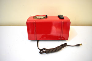 Crimson Red 1953 Motorola Model 53C4 AM Vacuum Tube Clock Radio Alarm Rare Model Excellent Color and Sound!