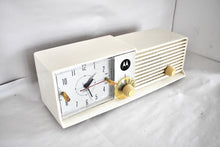 Load image into Gallery viewer, Alpine White Mid Century 1957 Motorola Model 5C27W-1 Vacuum Tube AM Clock Radio! Excellent Condition! Sounds Great!