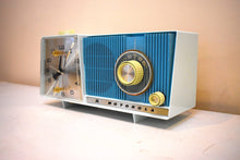 Load image into Gallery viewer, Azure Blue Motorola C18 23UL Alarm Clock Radio 1962 Vacuum Tube AM Clock Radio Excellent Plus Condition and Sounds Fantastic!