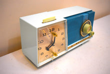 Load image into Gallery viewer, Azure Blue Motorola C18 23UL Alarm Clock Radio 1962 Vacuum Tube AM Clock Radio Excellent Plus Condition and Sounds Fantastic!