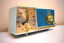 Load image into Gallery viewer, Azure Blue Motorola C18 23UL Alarm Clock Radio 1962 Vacuum Tube AM Clock Radio Excellent Plus Condition and Sounds Fantastic!