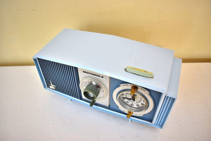 Blue on Blue Mid-Century 1963 Motorola Model C19B25 Vacuum Tube AM Clock Radio Rare Color Combo! Working Clock Light!