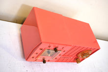 Load image into Gallery viewer, Watermelon Pink 1957 Olympic Model 409 AM ALARM Clock Radio Rare Manufacturer Excellent Condition and Sounds Great!