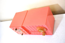 Load image into Gallery viewer, Watermelon Pink 1957 Olympic Model 409 AM ALARM Clock Radio Rare Manufacturer Excellent Condition and Sounds Great!