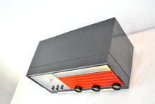 Load image into Gallery viewer, Black Orange 1955 Philco Model D737-124 AM Vacuum Tube Alarm Clock Radio Beautiful with Rare Working Clock Light!