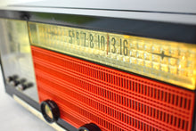 Load image into Gallery viewer, Black Orange 1955 Philco Model D737-124 AM Vacuum Tube Alarm Clock Radio Beautiful with Rare Working Clock Light!