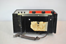 Load image into Gallery viewer, Black Orange 1955 Philco Model D737-124 AM Vacuum Tube Alarm Clock Radio Beautiful with Rare Working Clock Light!