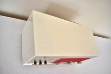 Load image into Gallery viewer, Cardinal Red White 1957 Philco Model E748-124 AM Vacuum Tube Alarm Clock Radio Rare Awesome Color Combo Works Fantastic!