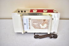 Load image into Gallery viewer, Cardinal Red White 1957 Philco Model E748-124 AM Vacuum Tube Alarm Clock Radio Rare Awesome Color Combo Works Fantastic!