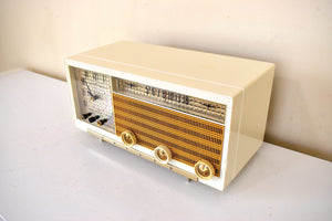 Ivory and Gold 1957 Philco Model E748-124 AM Vacuum Tube Alarm Clock Radio Rare Awesome Color Combo Works Fantastic!