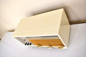Ivory and Gold 1957 Philco Model E748-124 AM Vacuum Tube Alarm Clock Radio Rare Awesome Color Combo Works Fantastic!