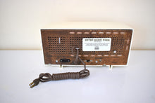 Load image into Gallery viewer, Ivory and Gold 1957 Philco Model E748-124 AM Vacuum Tube Alarm Clock Radio Rare Awesome Color Combo Works Fantastic!