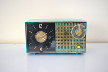 Charger l&#39;image dans la galerie, Tiki Turquoise 1956 Philco Model G-742-124 Vacuum Tube AM Alarm Clock Radio Sounds Great! Rare Model!
