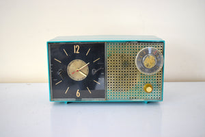 Tiki Turquoise 1956 Philco Model G-742-124 Vacuum Tube AM Alarm Clock Radio Sounds Great! Rare Model!