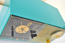 Load image into Gallery viewer, Tiki Turquoise 1956 Philco Model G-742-124 Vacuum Tube AM Alarm Clock Radio Sounds Great! Rare Model!
