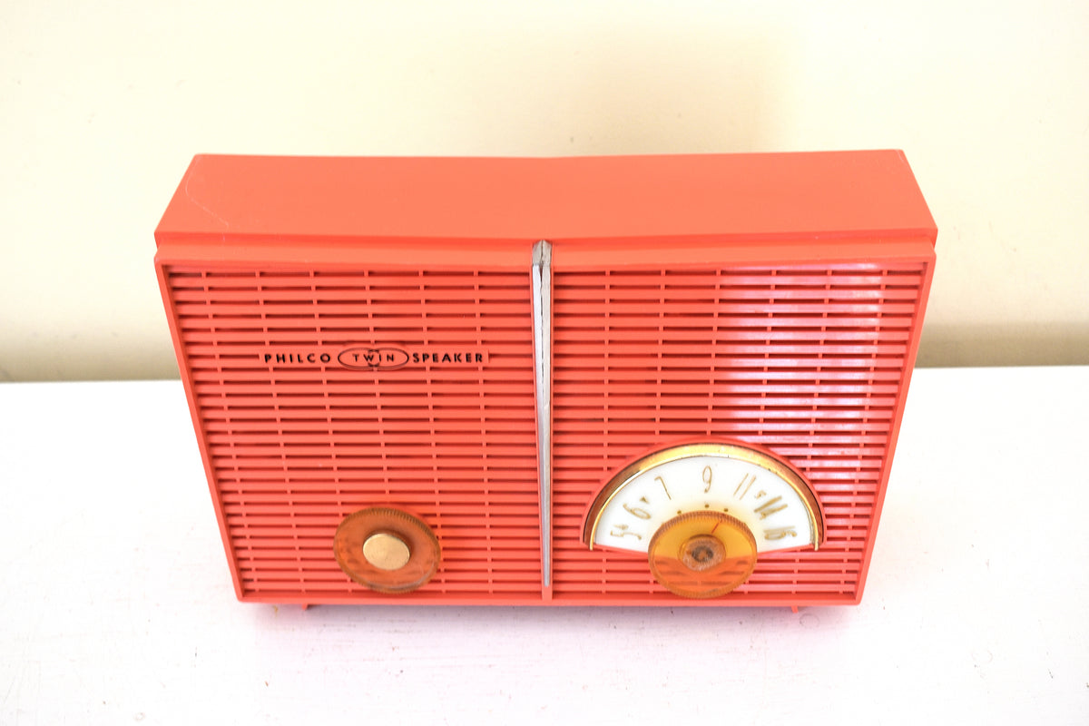 Bright Radio Bright Coral Pink 1959 Philco G826-124 AM Vacuum Tube Radio Sounds Gre ...