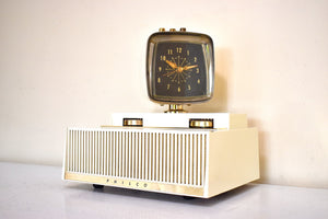 オーラ ホワイト 1959 Philco Predicta Model H765-124 真空管 AM クロック ラジオ 素晴らしい!