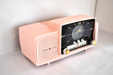 Load image into Gallery viewer, Princess Pink Mid Century 1959 General Electric Model C-416C Vacuum Tube AM Clock Radio Beauty Sounds Fantastic Excellent Condition!