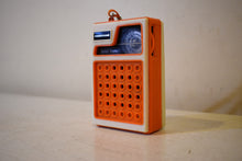 Load image into Gallery viewer, Tangerine Orange 60s Powertronic Unknown Model Portable AM Transistor Radio Excellent Condition Loud Clear Sounding!