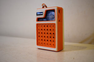 Tangerine Orange 60s Powertronic Unknown Model Portable AM Transistor Radio Excellent Condition Loud Clear Sounding!