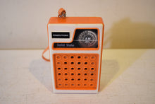 Load image into Gallery viewer, Tangerine Orange 60s Powertronic Unknown Model Portable AM Transistor Radio Excellent Condition Loud Clear Sounding!