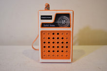 Load image into Gallery viewer, Tangerine Orange 60s Powertronic Unknown Model Portable AM Transistor Radio Excellent Condition Loud Clear Sounding!