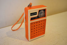 Load image into Gallery viewer, Tangerine Orange 60s Powertronic Unknown Model Portable AM Transistor Radio Excellent Condition Loud Clear Sounding!