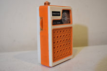 Load image into Gallery viewer, Tangerine Orange 60s Powertronic Unknown Model Portable AM Transistor Radio Excellent Condition Loud Clear Sounding!