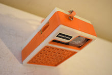 Load image into Gallery viewer, Tangerine Orange 60s Powertronic Unknown Model Portable AM Transistor Radio Excellent Condition Loud Clear Sounding!