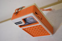 Load image into Gallery viewer, Tangerine Orange 60s Powertronic Unknown Model Portable AM Transistor Radio Excellent Condition Loud Clear Sounding!