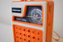 画像をギャラリービューアに読み込む, Tangerine Orange 60s Powertronic Unknown Model Portable AM Transistor Radio Excellent Condition Loud Clear Sounding!